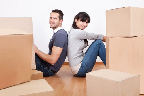 Professional movers handling items